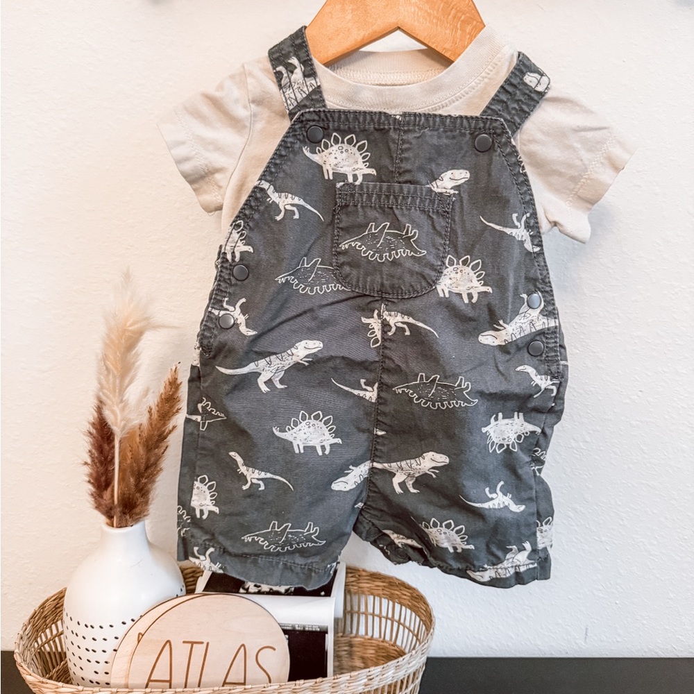 Carter's Gray Dinosaur Print Overalls